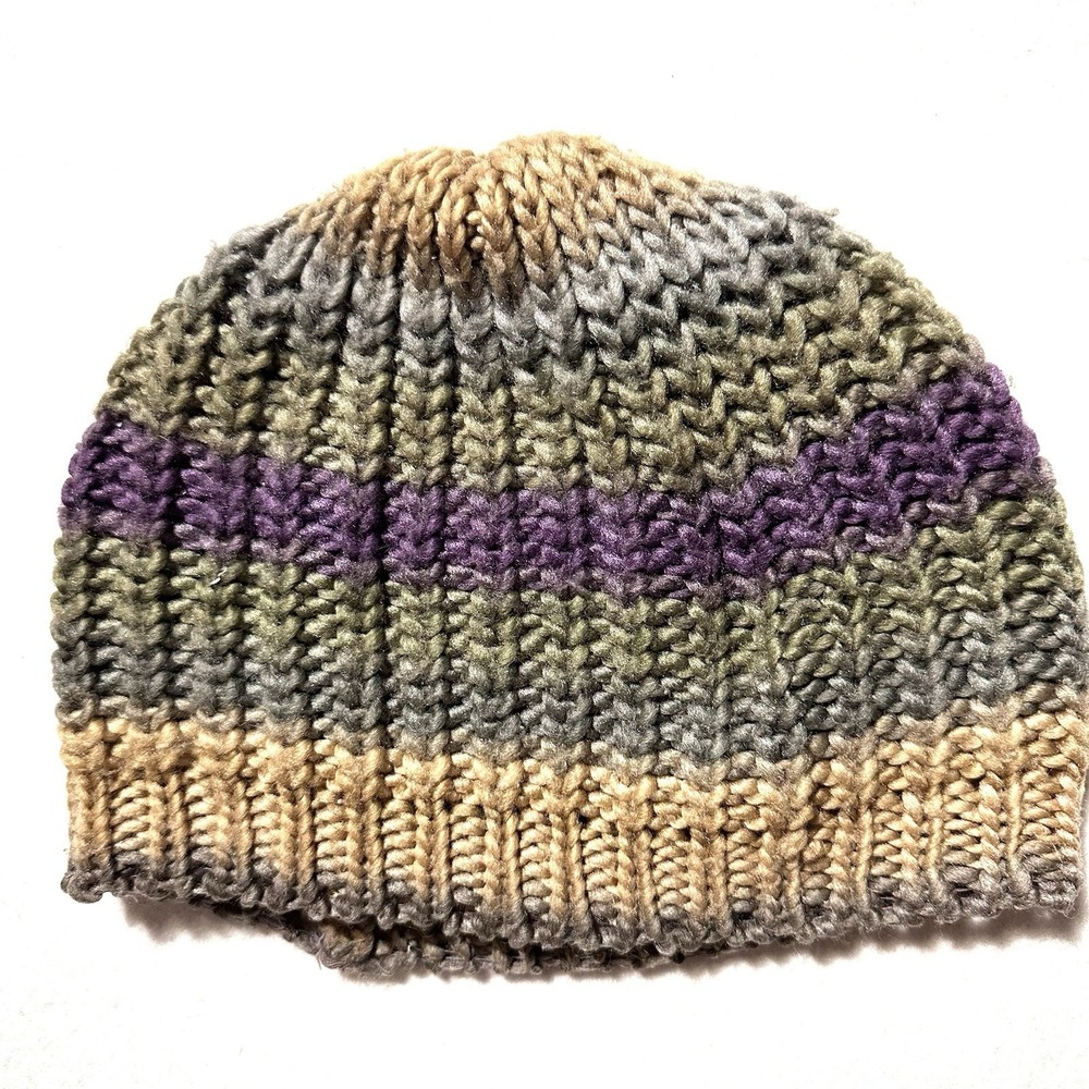 Vintage‎ Chunky Knit Winter Beanie Hat Unbranded variegated